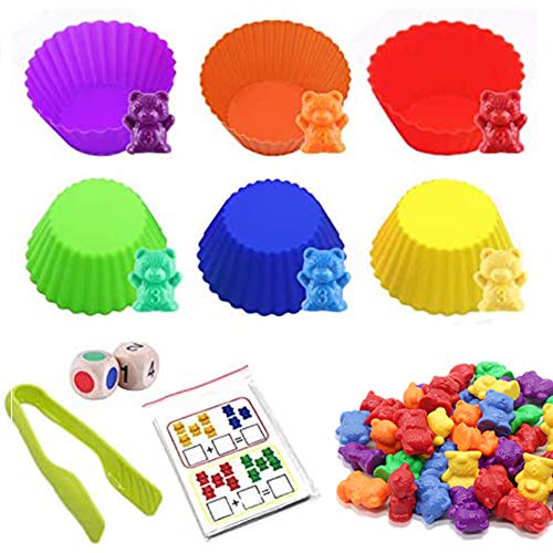 INTVN Juego de Osos de conteo de arcoíris con Tazas de clasificación y Pinzas a Juego - Juego de Juego de Colores de Montessori Rainbow - Juguetes educativos para niños pequeños(47Piezas Set)