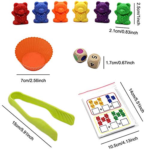 INTVN Juego de Osos de conteo de arcoíris con Tazas de clasificación y Pinzas a Juego - Juego de Juego de Colores de Montessori Rainbow - Juguetes educativos para niños pequeños(47Piezas Set)