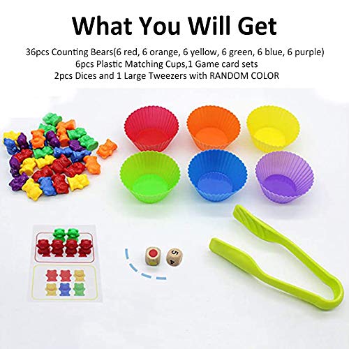 INTVN Juego de Osos de conteo de arcoíris con Tazas de clasificación y Pinzas a Juego - Juego de Juego de Colores de Montessori Rainbow - Juguetes educativos para niños pequeños(47Piezas Set)