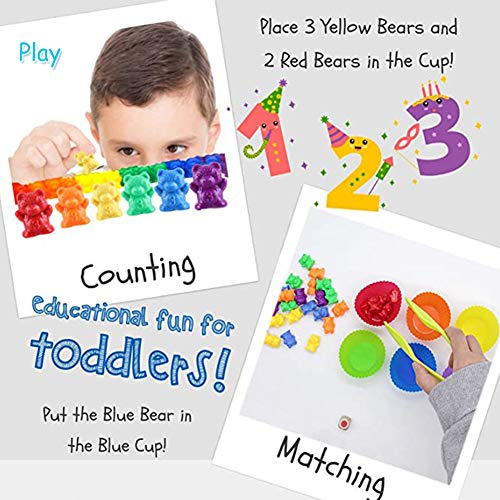 INTVN Juego de Osos de conteo de arcoíris con Tazas de clasificación y Pinzas a Juego - Juego de Juego de Colores de Montessori Rainbow - Juguetes educativos para niños pequeños(47Piezas Set)