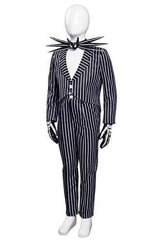 IOONCHI Jack Skellington - Traje de cosplay para Navidad, Halloween, cosplay, disfraz de Sally de película, disfraz de cosplay, estampado de rayas, uniforme, gris, XXL