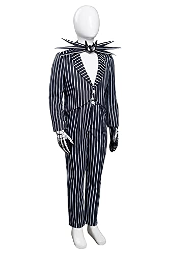 IOONCHI Jack Skellington - Traje de cosplay para Navidad, Halloween, cosplay, disfraz de Sally de película, disfraz de cosplay, estampado de rayas, uniforme, gris, XXL