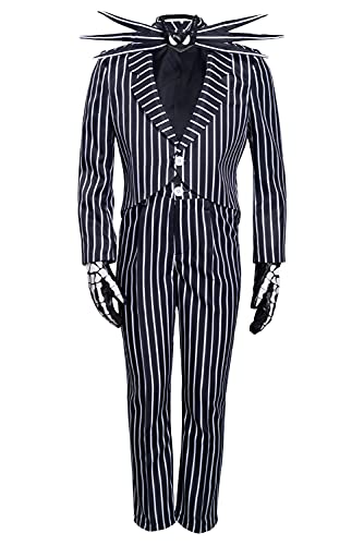 IOONCHI Jack Skellington - Traje de cosplay para Navidad, Halloween, cosplay, disfraz de Sally de película, disfraz de cosplay, estampado de rayas, uniforme, gris, XXL