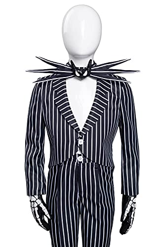 IOONCHI Jack Skellington - Traje de cosplay para Navidad, Halloween, cosplay, disfraz de Sally de película, disfraz de cosplay, estampado de rayas, uniforme, gris, XXL