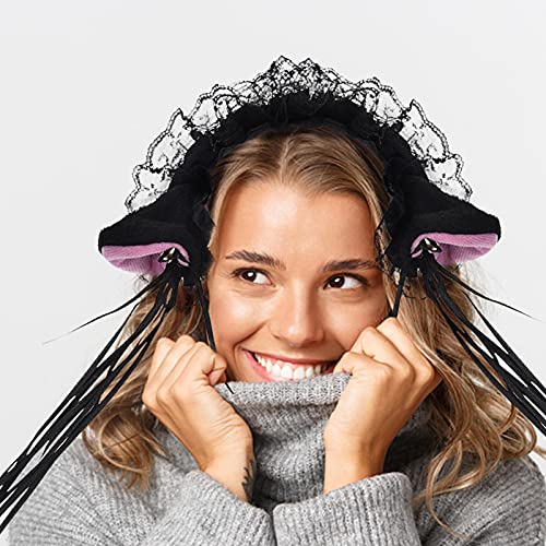 Ishine 5 diademas de orejas de gato, juego de gato para cosplay, cola de gato negra, lindos guantes de encaje para cosplay, disfraz de Halloween para adultos