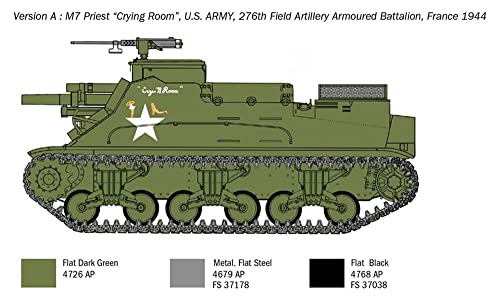 Italeri 1:35 US M-7 Priest Howitzer Self-Prop maquetas, Modelos, Manualidades, Hobby, Pegado, Juego de construcción de plástico, Color Verde Marino. (HC-6580)