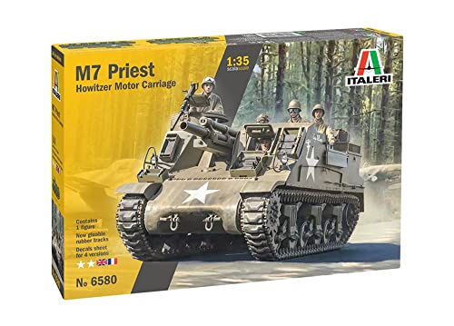 Italeri 1:35 US M-7 Priest Howitzer Self-Prop maquetas, Modelos, Manualidades, Hobby, Pegado, Juego de construcción de plástico, Color Verde Marino. (HC-6580)