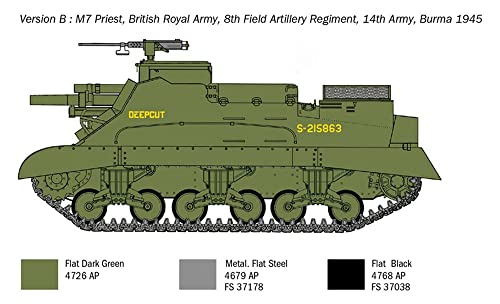 Italeri 1:35 US M-7 Priest Howitzer Self-Prop maquetas, Modelos, Manualidades, Hobby, Pegado, Juego de construcción de plástico, Color Verde Marino. (HC-6580)