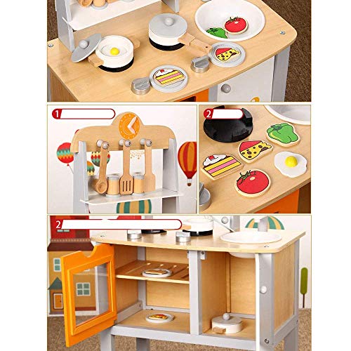 IVQAPP Play Kitchen 54x32x13 Cm Wooden Play House Kitchen Stove Cooking Toys Children Play with Clock Imagination Gift for Kids (Color : Yellow, Size : 54x32x13cm) (Yellow 54x32x13cm)