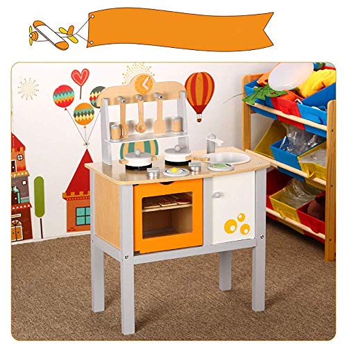 IVQAPP Play Kitchen 54x32x13 Cm Wooden Play House Kitchen Stove Cooking Toys Children Play with Clock Imagination Gift for Kids (Color : Yellow, Size : 54x32x13cm) (Yellow 54x32x13cm)