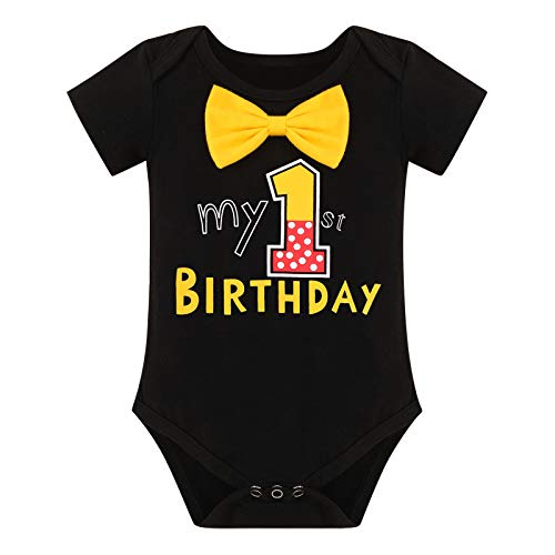 Iwemek - Conjunto de disfraz para bebé (primer y segundo, diseño de Mickey Mouse con texto en inglés "El ratón", #A: Negro Mi primer cumpleaños, 12-18 Meses