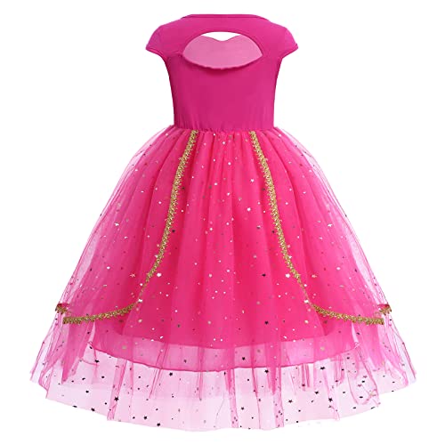 IWEMEK Disfraz Aladdin Jazmín Niña Vestidos Princesa Jasmín con Lentejuelas Niñas Pequeñas Vestido Largo Cuento Hadas Traje Parte Ceremonia Fiesta Cumpleaños Halloween Navidad Rosa 11-12 años