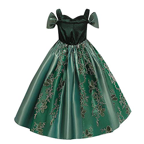 IWEMEK - Disfraz de princesa Anna para niña, 2 disfraces de carnaval, Halloween, Navidad, vestido de fiesta, ceremonia y cumpleaños, cosplay y vestidos de niños #A Vert Set 6-7 Años