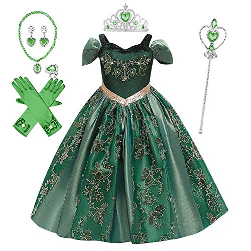 IWEMEK - Disfraz de princesa Anna para niña, 2 disfraces de carnaval, Halloween, Navidad, vestido de fiesta, ceremonia y cumpleaños, cosplay y vestidos de niños #A Vert Set 6-7 Años