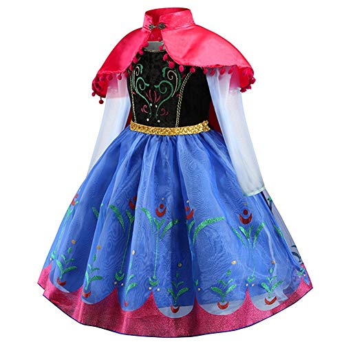 Iwemek - Disfraz de princesa con capa de Frozen, disfraz para niña, cumpleaños, Navidad, Halloween, fiesta de disfraces, ceremonia, vestidos, 2 a 11 años Azul Set 3-4 Años