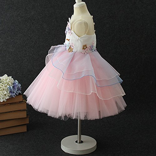 IWEMEK Niña Princesa Vestido Unicornio Disfraz de Cosplay para Fiesta Carnaval Bautizo Cumpleaños Comunión Boda Rosa 12-13 Años