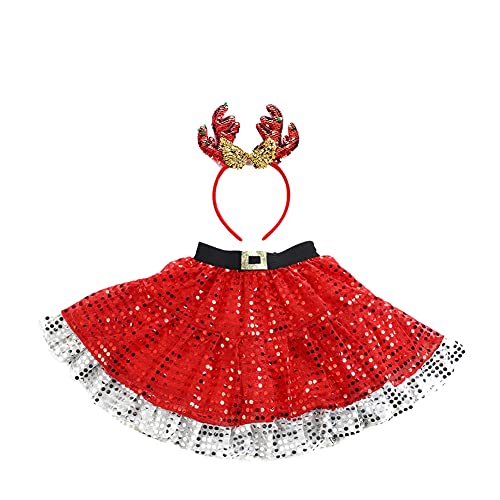 IWEMEK Vestido Hada Mariposa Niña Reno Vampiro Araña Disfraz Tutú Niña con Varita ala Accesorios Cosplay Princesa Fiesta Halloween Navidad Carnaval Cumpleaños Roja Lentejuela 3-8 años