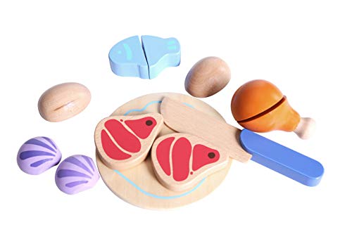 Iwood- Juego de Cortar Alimentos de Madera Comida: Carne, Multicolor (14001) , color/modelo surtido