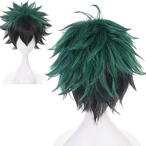 Izuku Midoriya Deku Cosplay peluca para mi héroe Academia Anime corto gradiente Ombre verde sintético fiesta de Halloween Cosplay pelucas de pelo