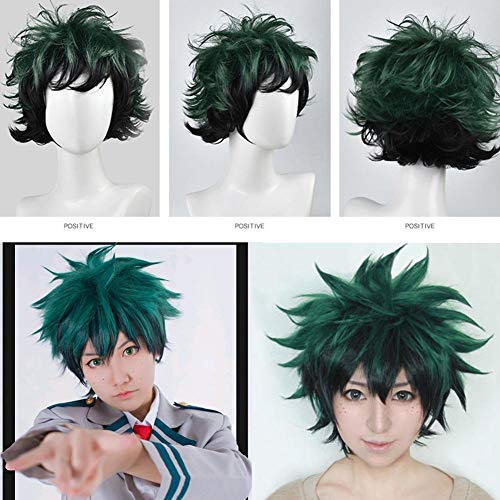 Izuku Midoriya Deku Cosplay peluca para mi héroe Academia Anime corto gradiente Ombre verde sintético fiesta de Halloween Cosplay pelucas de pelo