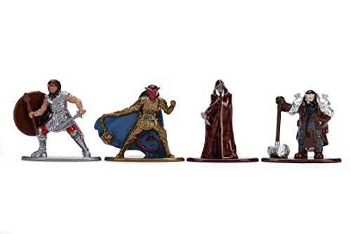 Jada Toys- Dragones y Mazmorras NanoFiguras 4cm, En Metal, Enano Clérigo, Elfo Rogue, Tiefling Paladin, Guerero Humano, Dragón Rojo, Ideal para Coleccionsimo