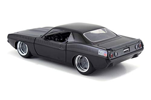 Jada Toys Fast & Furious Letty's 1970 Plymouth Barracuda - Coche Tuning a Escala 1:24, Puertas abatibles, capó y Maletero, Rueda Libre, Color Negro Mate