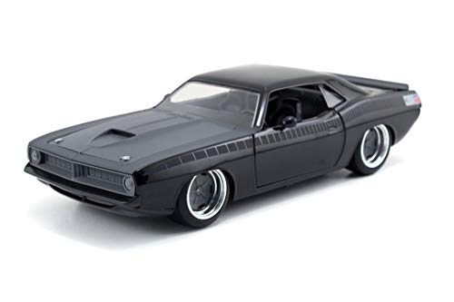 Jada Toys Fast & Furious Letty's 1970 Plymouth Barracuda - Coche Tuning a Escala 1:24, Puertas abatibles, capó y Maletero, Rueda Libre, Color Negro Mate