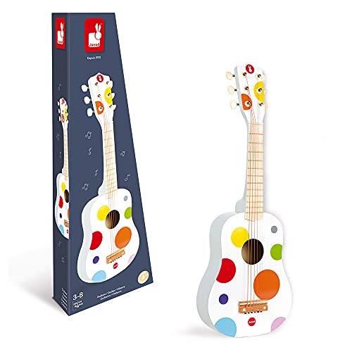 Janod - Confetti - Guitarra en Madera, Instrumento Musical para Niños, Juguete de Imitación y Estimulación Del Talento Musical - Desde Los 3 Años, J07598