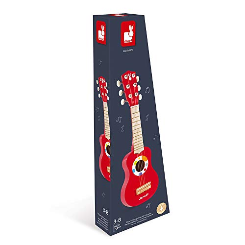 Janod - Confetti - Mi Primera Guitarra en Madera, Instrumento Musical para Niños, Juguete de Imitación y Estimulación Del Talento Musical - Desde Los 3 Años, J07628