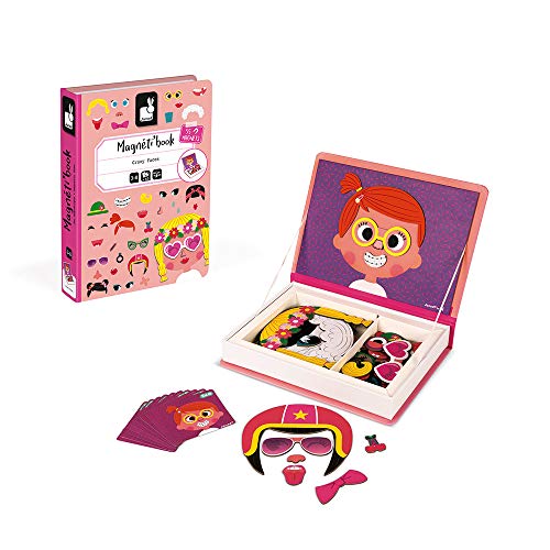 Janod- Crazy Faces Juego Magnetibook, Color rosa (Juratoys J02717)