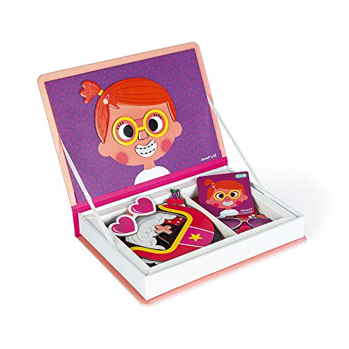 Janod- Crazy Faces Juego Magnetibook, Color rosa (Juratoys J02717)