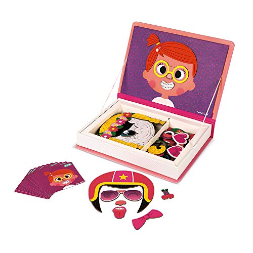 Janod- Crazy Faces Juego Magnetibook, Color rosa (Juratoys J02717)