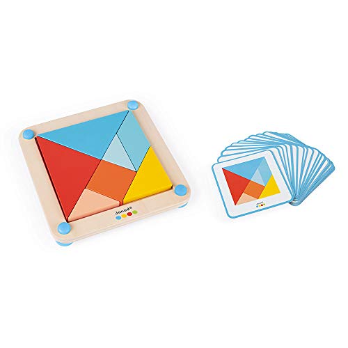 Janod - Essentiel - Tangram - Juego Educativo de Madera para Niños Pequeños - Pintura al Agua - A partir de 2 Años, J05070