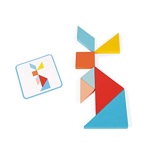 Janod - Essentiel - Tangram - Juego Educativo de Madera para Niños Pequeños - Pintura al Agua - A partir de 2 Años, J05070