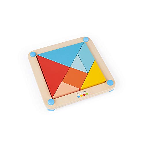 Janod - Essentiel - Tangram - Juego Educativo de Madera para Niños Pequeños - Pintura al Agua - A partir de 2 Años, J05070