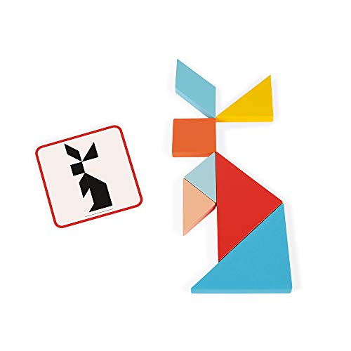 Janod - Essentiel - Tangram - Juego Educativo de Madera para Niños Pequeños - Pintura al Agua - A partir de 2 Años, J05070