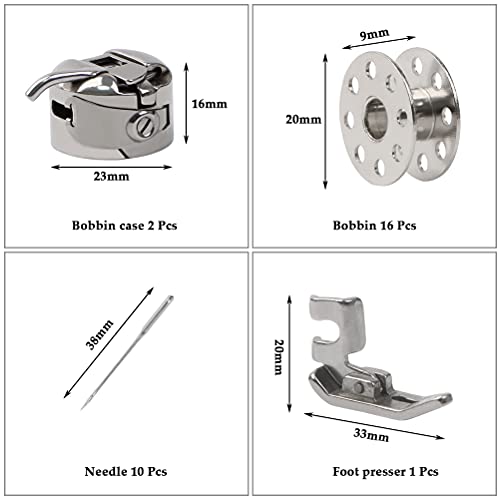 JAOMON 30 Piezas bobinas Caja de bobinas para máquinas de Coser Bobinas para máquinas de Coser 16 bobinas 2 Cajas de bobinas 1 prensatelas 10 Agujas con Caja de Coser artesanías