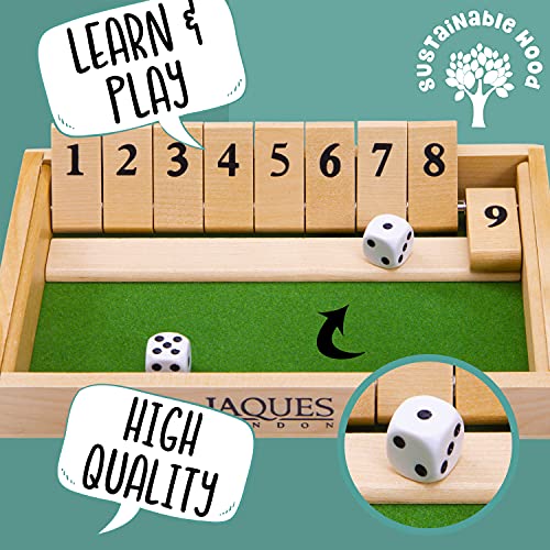 Jaques of London 9s Shut The Box Dice Game - Juguetes Educativos 3 4 5 6 años y Grandes Juegos de Mesa Familiares - Juguetes de Madera y Juegos Educativos para Niños Desde 1795