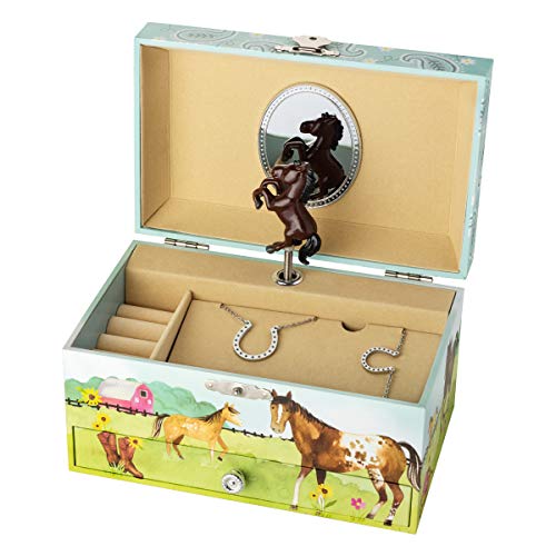 Jewelkeeper - Caja Musical de caballo y juego de joyas de niñitas - 3 regalos de caballo para niñas