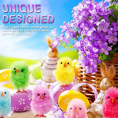 JFBUCF Juego de 36 mini pollitos de Pascua, chenilla de color Pascua esponjoso pollitos de felpa para caza de huevos de Pascua decoración de capó de fiesta para niños