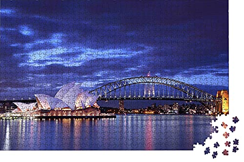 Jigsaws Puzzles 1000 Pieces,Australia Sydney Opera House Puente Luces De Noche Edificios Rompecabezas De Paisajes Naturales,Juego De Rompecabezas Para Niños Adultos-75 * 50Cm(Rompecabezas De Pintura)