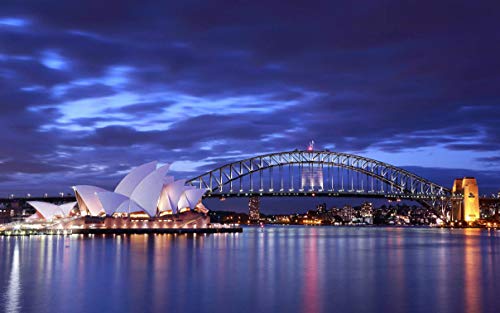 Jigsaws Puzzles 1000 Pieces,Australia Sydney Opera House Puente Luces De Noche Edificios Rompecabezas De Paisajes Naturales,Juego De Rompecabezas Para Niños Adultos-75 * 50Cm(Rompecabezas De Pintura)