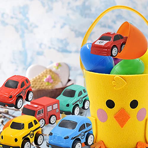 JINGLING 12 Piezas de Juguetes para Coche, Coches fundidos a presión de ABS para niños pequeños con Huevos Sorpresa Coloridos, construcción Sorpresa, cumpleaños, Fiesta de Pascua, Suministros