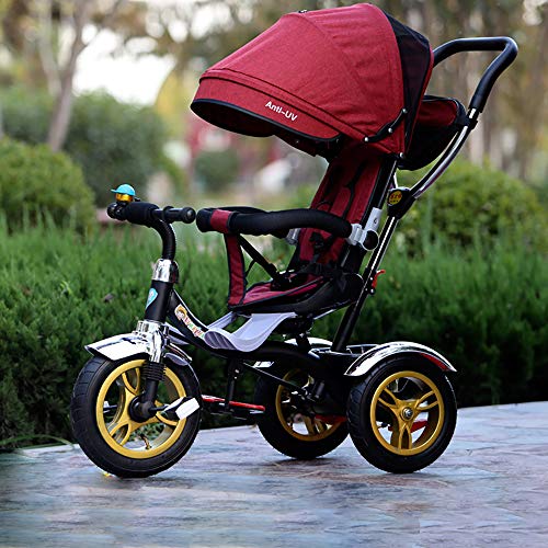 JINHH Smart Trike Plegable, Triciclos Bebes, 4 en1 Trike Bicicleta para, Reposapiés Plegable-Asiento Regulable-Estructura Tubular de Metal Triciclo Evolutivo Plegable Correpasillos 5 años, Red