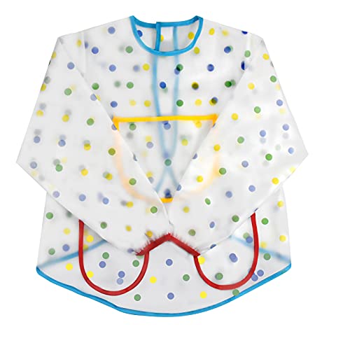 Jinlaili Delantal Infantil Pintura, 2-7 Años Impermeable Delantales de Niño, Bata Impermeable Niño, Delantales de Niño Bebe, Blusón Babero con Bolsillos De Manga 3 Larga para Dibujar de Arte Escolar