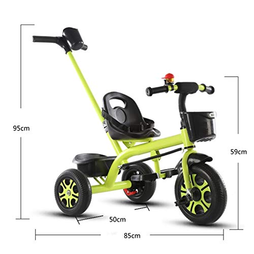 Jixi Carrito de bebé Caja de Almacenamiento de Triciclo for niños con Freno de manija de Empuje, Diseño de absorción de choques Niños Niño Bicicleta (Color : Green)