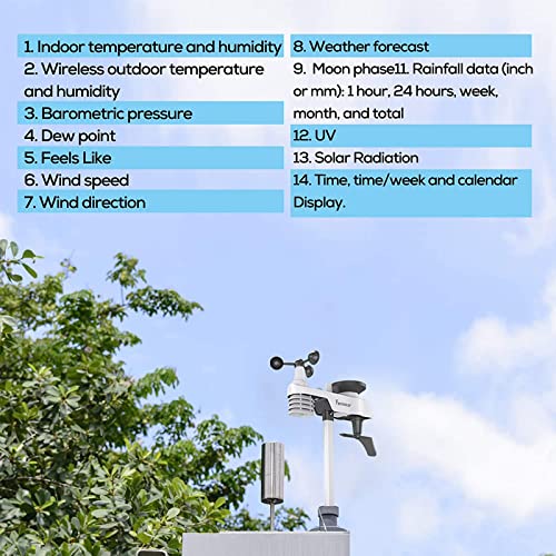 JIXIN Estación Meteorológica, Pronóstico del Tiempo WiFi con Sensor Exterior