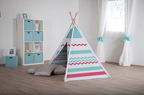 John 77204 Tipi, Carpa para Juegos, Blanco, Rosa, Turquesa y Natural