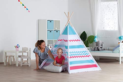 John 77204 Tipi, Carpa para Juegos, Blanco, Rosa, Turquesa y Natural