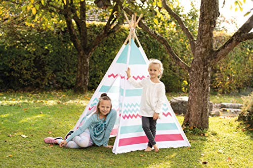 John 77204 Tipi, Carpa para Juegos, Blanco, Rosa, Turquesa y Natural